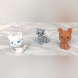 3 Barbie Chelsea Pet Cat Gray Kitty Kitten Puppy Dog Figurine Toys